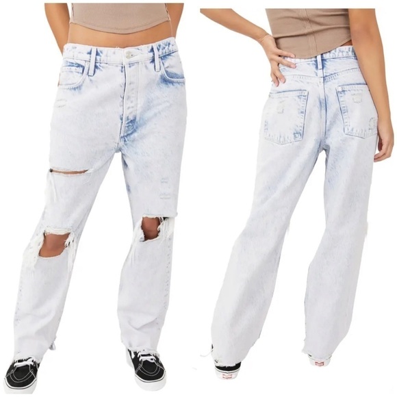Free People Tapered Baggy Boyfriend Jeans Purple Rock Blue Sz 28 NWT Distressed - Picture 1 of 12